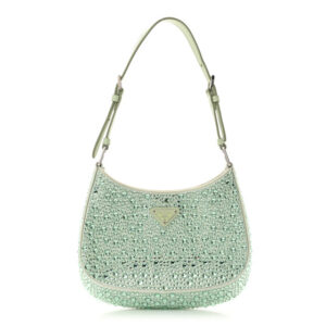 Pre-owned Prada Satin Crystal Cleo Adjustable Strap Shoulder Bag Acqua