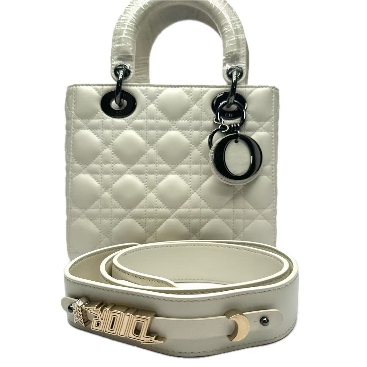 Pre-owned Dior Lady Dior White Lamskin  Shouder Bag Tote Bag