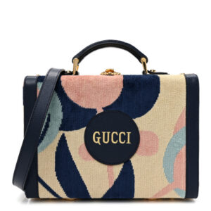 Pre-owned Gucci Chenille Textured Dollar Calfskin Print Savoy Top Handle Beauty Case Blue Multicolor