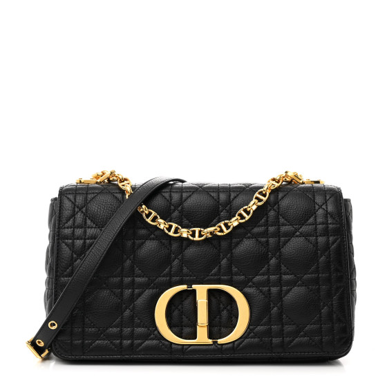 Pre-owned Dior Calfskin Cannage Medium Caro Bag Black
