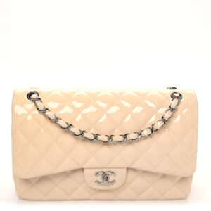 Pre-owned Chanel Patent Quilted Jumbo Double Flap Light Pink