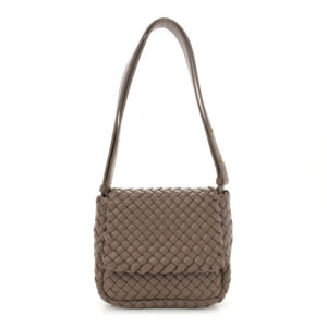 Pre-owned Bottega Veneta Nappa Intreccio Mini Cobble Shoulder Bag Taupe Grey