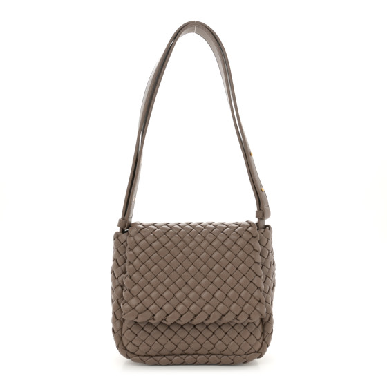 Pre-owned Bottega Veneta Nappa Intreccio Mini Cobble Shoulder Bag Taupe Grey
