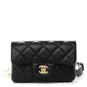 Pre-owned Chanel Lambskin Quilted Mini My Precious Waist Bag Black