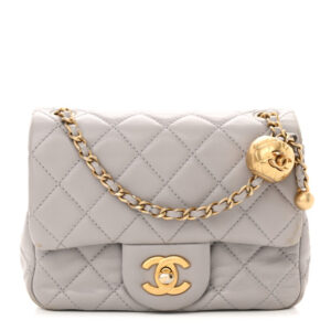 Pre-owned Chanel Lambskin Quilted Mini Pearl Crush Flap Light Grey