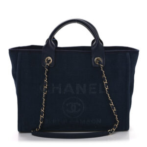 Pre-owned Chanel Mixed Fibers Calfskin Medium Deauville Tote Navy Blue