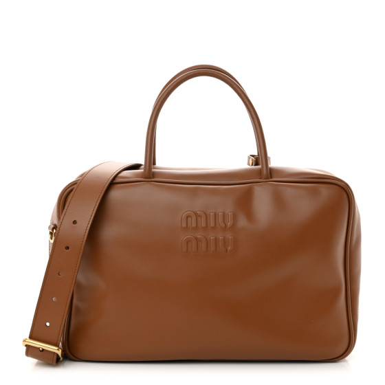 Pre-owned Miu Miu Soft Calf Softy Large Beau Top Handle Bag Cognac