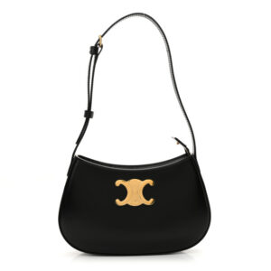 Pre-owned Celine Shiny Calfskin Medium Tilly Triomphe Shoulder Bag Black