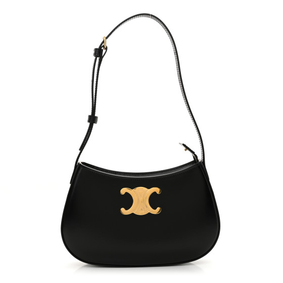 Pre-owned Celine Shiny Calfskin Medium Tilly Triomphe Shoulder Bag Black
