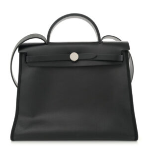 Pre-owned Hermes Toile H Berline Vache Hunter Herbag Zip PM 31 Black Ecru