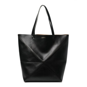 Pre-owned Loewe Shiny Calfskin Large Puzzle Fold Tote Black