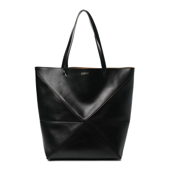 Pre-owned Loewe Shiny Calfskin Large Puzzle Fold Tote Black