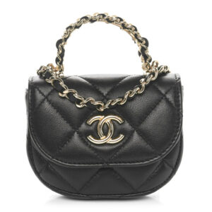 Pre-owned Chanel Lambskin Quilted Pearl Top Handle Clutch With Chain Black