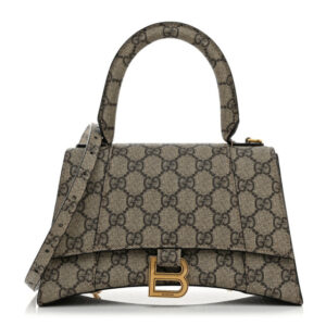Pre-owned Balenciaga X GUCCI GG Supreme Monogram Small Hourglass Top Handle Bag Beige Ebony