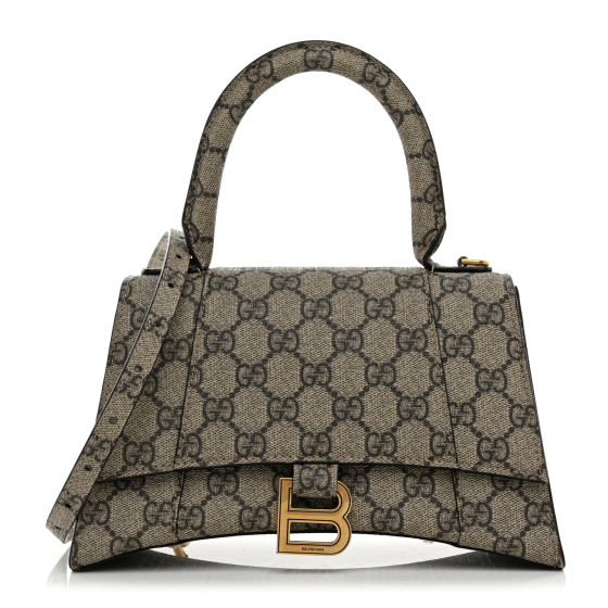 Pre-owned Balenciaga X GUCCI GG Supreme Monogram Small Hourglass Top Handle Bag Beige Ebony