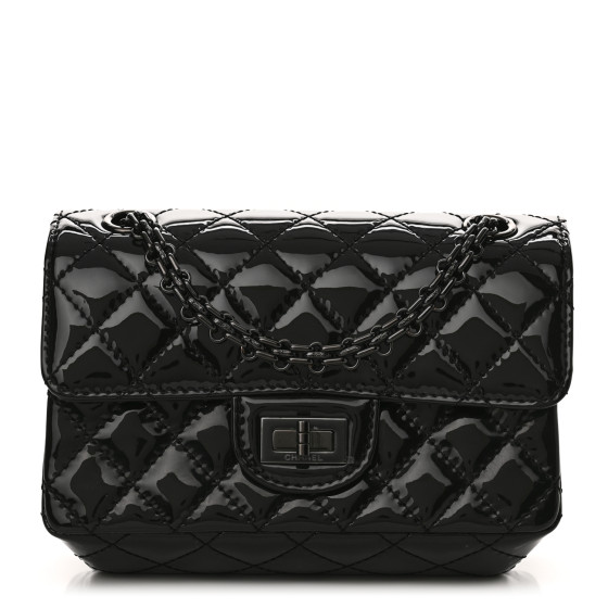 Pre-owned Chanel Patent Calfskin Quilted 2.55 Reissue Mini Flap So Black