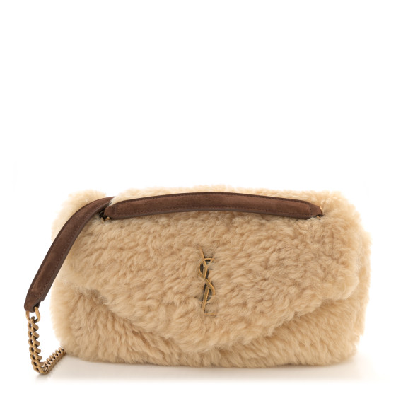 Pre-owned Saint Laurent Shearling Calypso Crossbody Crema Naturel Dark Cigar