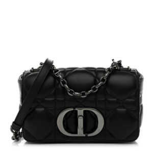 Pre-owned Dior Calfskin Macrocannage Small Caro Bag Black