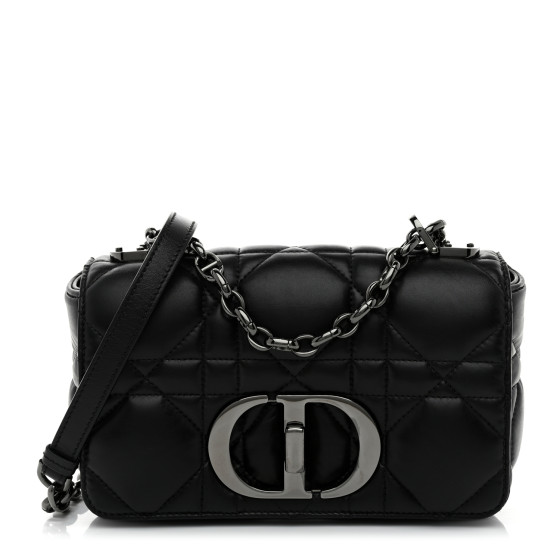 Pre-owned Dior Calfskin Macrocannage Small Caro Bag Black