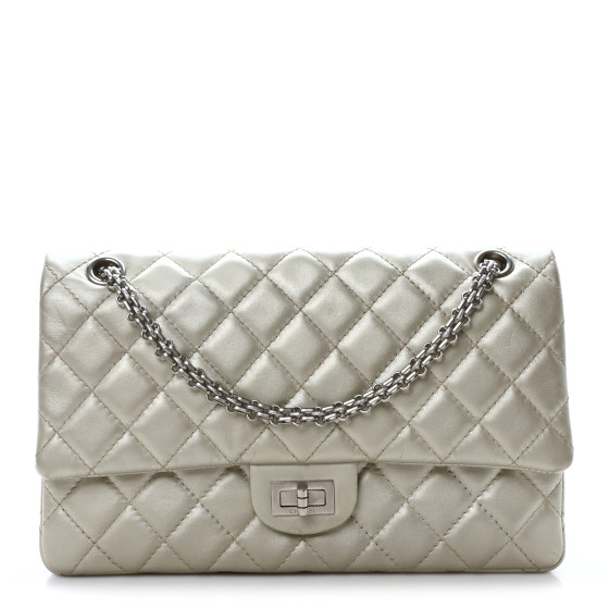 Pre-owned Chanel Metallic Lambskin Quilted 2.55 Reissue 226 Flap Silver