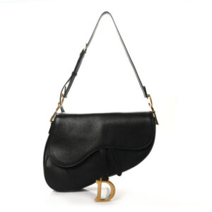 Pre-owned Dior Shiny Goatskin Large Soft Saddle Bag Black