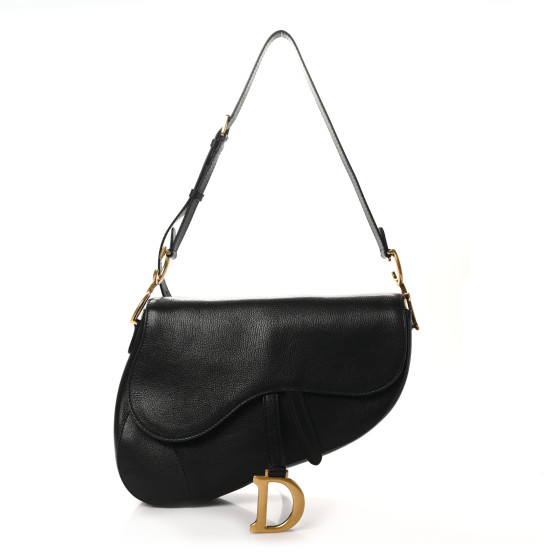 Pre-owned Dior Shiny Goatskin Large Soft Saddle Bag Black