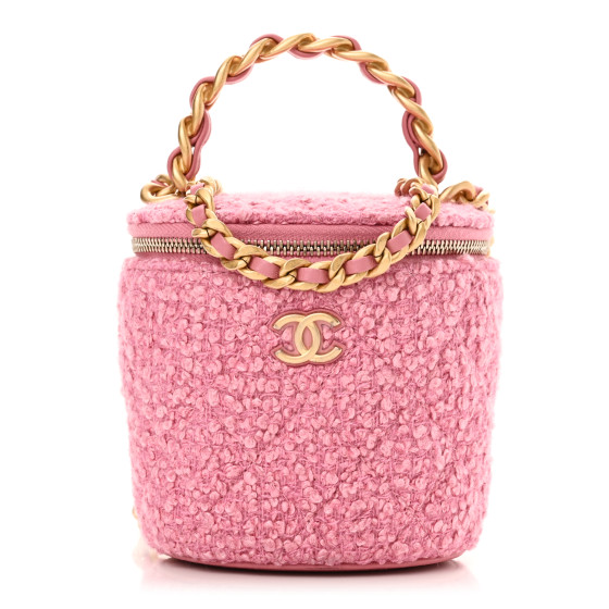 Pre-owned Chanel Tweed Quilted Afternoon Tea Top Handle Vanity Case With Chain Pink