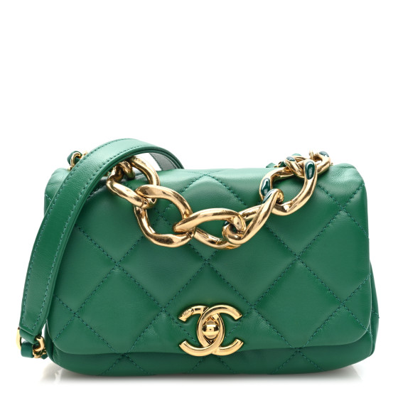 Pre-owned Chanel Lambskin Quilted Mini Color Match Flap Green