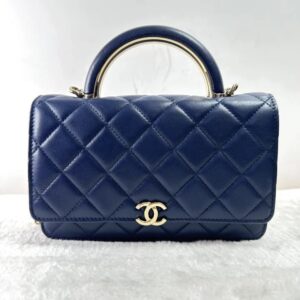 Pre-owned BJ1109905017 Chanel WOC Blue Lambskin Handbag Shoulder Bag Crossbody Bag