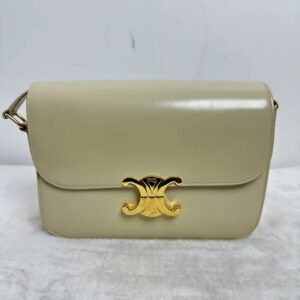 Pre-owned Celine Triomphe White Cowhide Shoulder Bag Handbag BJ2023