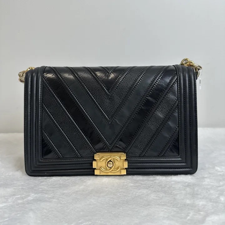 Pre-owned Chanel LeBoy Black Gold Cowhide Shoulder Bag Crossbody Bag