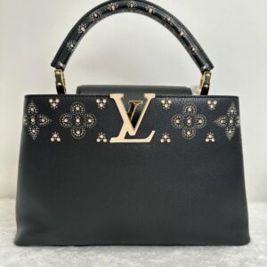 Pre-owned Louis Vuitton Capucines Limited Edition Black Beige Taurillon Leather Handbag Shoulder Bag