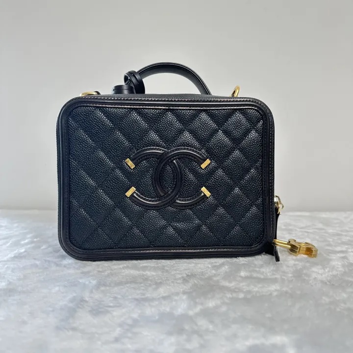 Pre-owned Chanel Vanity Case Black Caviar Grained Calfskin Handbag Shoulder Bag