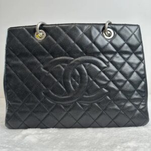 Pre-owned Chanel Grand Shopping Tote Black Cowhide Tote Shouder Bag BJ2011