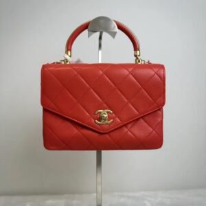 Pre-owned Chanel Accordion Bag Coral Red Cowhide Handbag Crossbody Bag BJ2018-2019