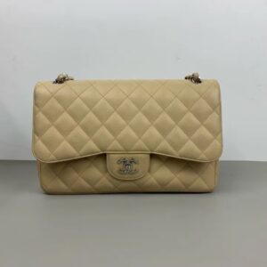 Pre-owned Chanel Classic Flap Jumbo Beige sliver Cowhide Shoulder Bag Crossbody Bag