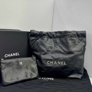 Pre-owned BJ1109905032 Chane.22Bag Black Calfskin Tote