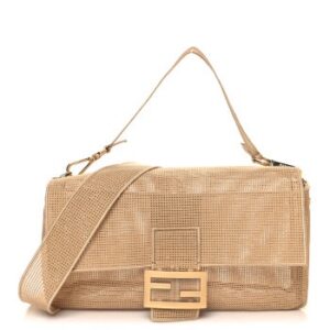 Pre-owned FENDI Cotton Lambskin Baguette With Embroidery Kit Naturale