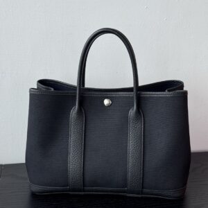 Pre-owned Hermes Herbag 30 Noir/Gris Anthracite Canvas Black Hardware, D Stamp