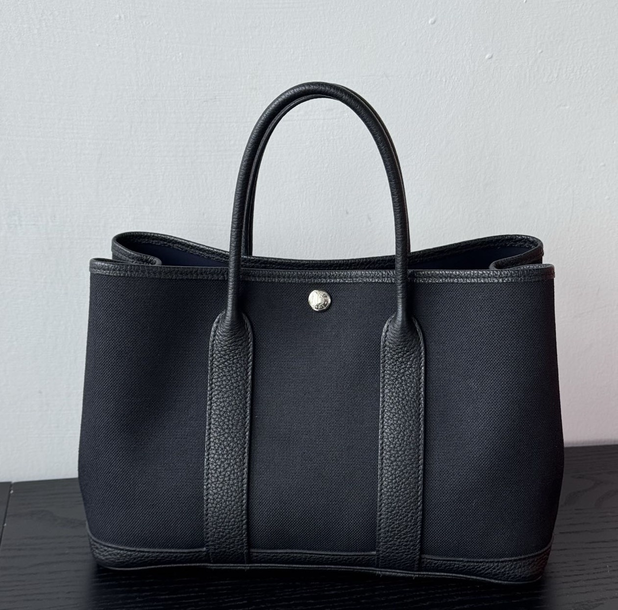 Pre-owned Hermes Herbag 30 Noir/Gris Anthracite Canvas Black Hardware, D Stamp