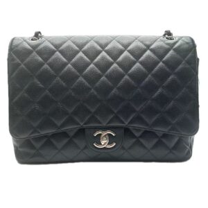 Pre-owned BJ1109905030 Chanel Classic Flap Double Flap Navy Blue Grained Calfskin Shouder Bag