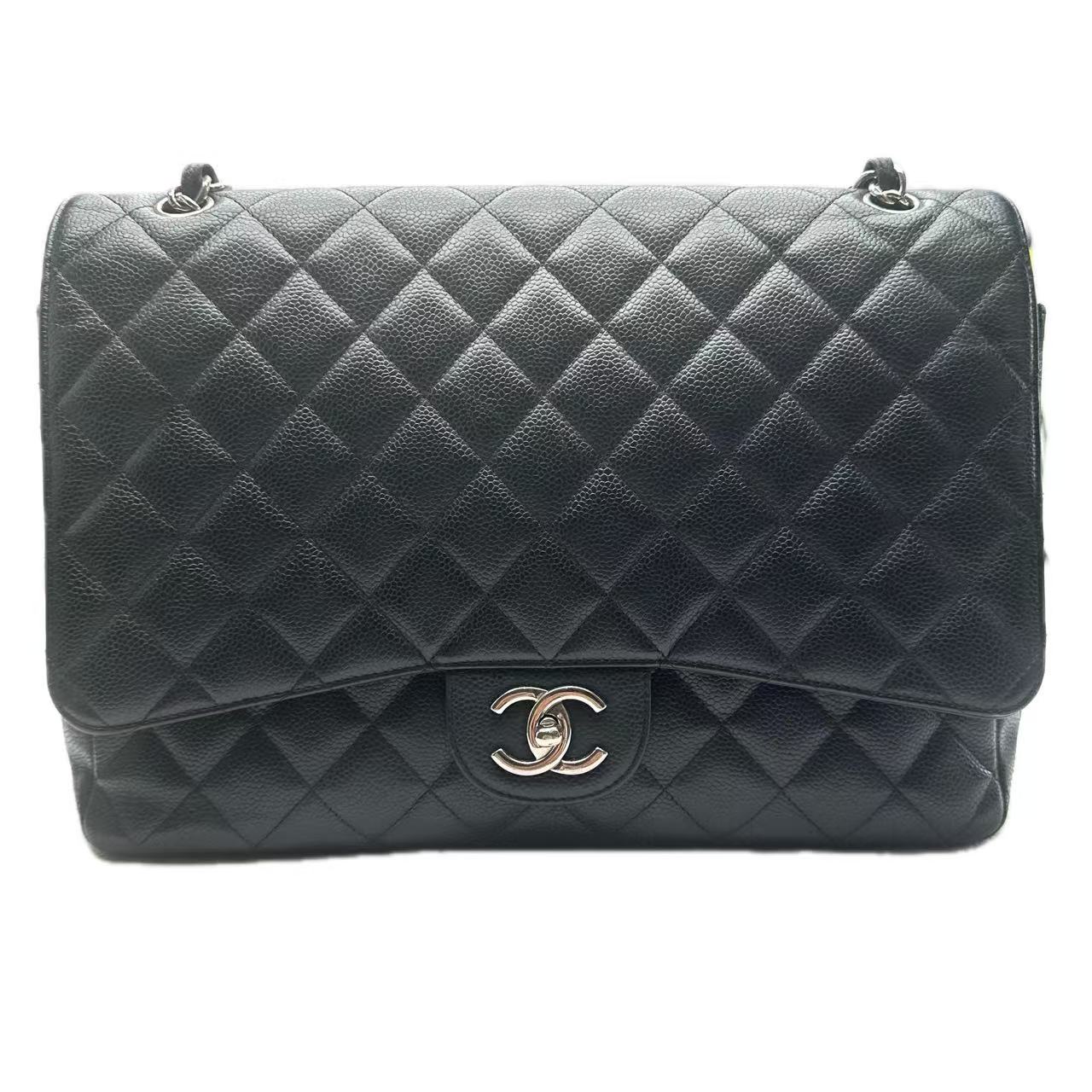 Pre-owned BJ1109905030 Chanel Classic Flap Double Flap Navy Blue Grained Calfskin Shouder Bag